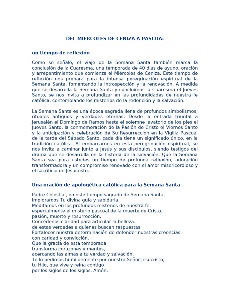 Reflexión sobre la Semana Santa y Cuaresma | PDF | Pascua de ...