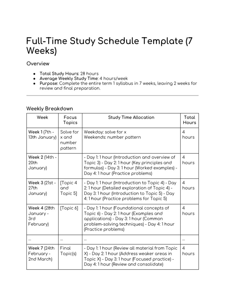 Year 12 Study Timetable Template | PDF