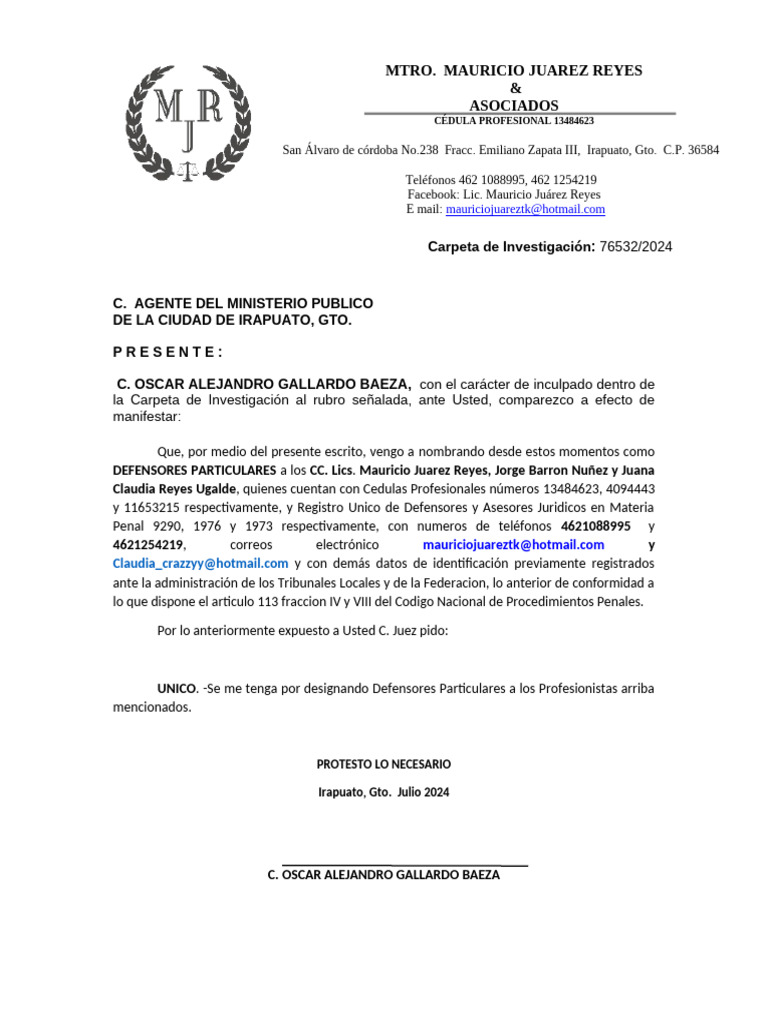 Nombrar Defensor Privado en Materia Penal | PDF