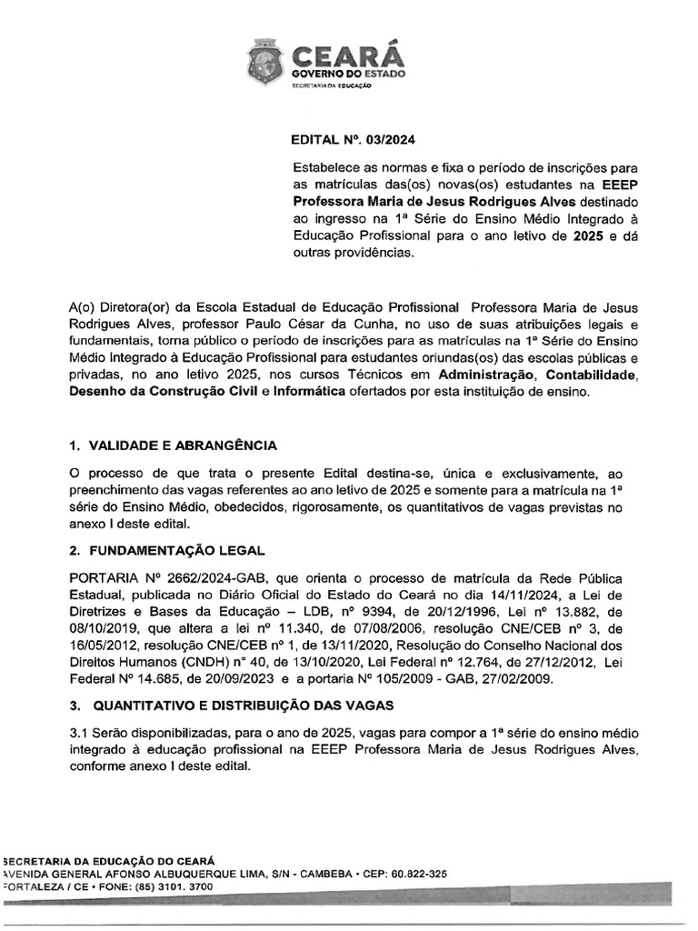2024 Ed Selecao EEEP Maria de Jesus Rodrigues 2025 Pacuja | PDF
