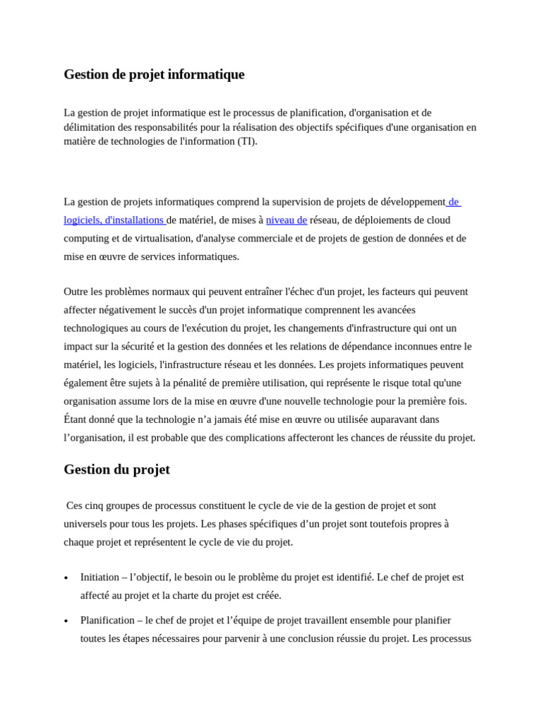 Gestion de projet informatique efficace | PDF | Gestion de projet ...