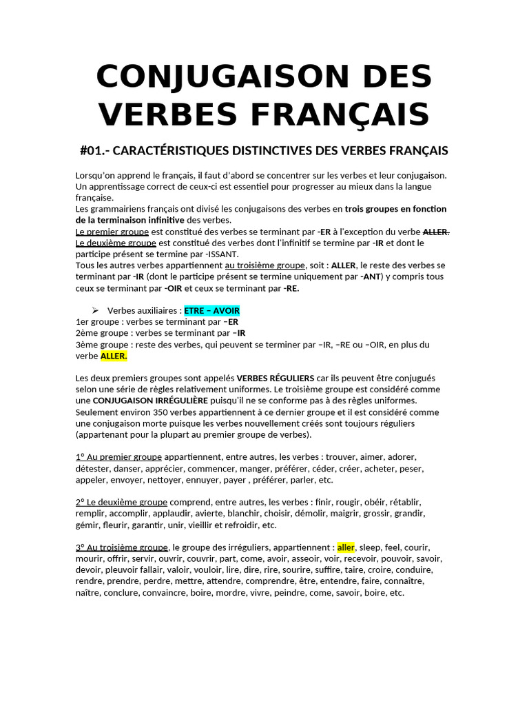 Conjugaison des verbes français | PDF | Verbe | Sujet (Grammaire)