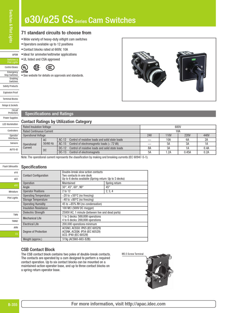 CS Series Cam Switches Overview | PDF | Switch | Mains Electricity
