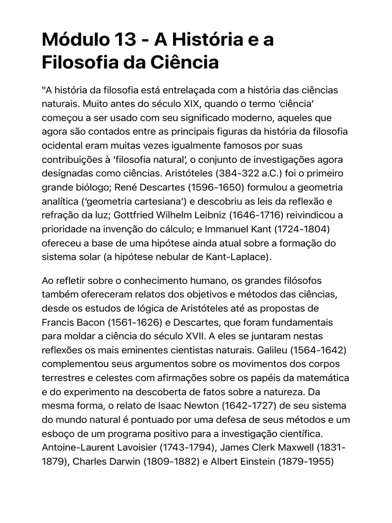 Módulo 13 - A História e A Filosofia Da Ciência | PDF | Science | Realidade