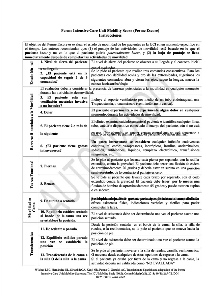 PDF Version en Espanol Del Perme Escore - Compress | PDF
