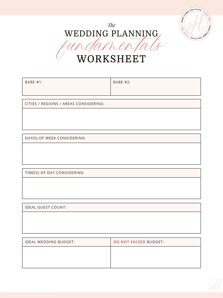 Wedding Fundamentals Worksheet | PDF | Wedding | Fashion Related Occasions