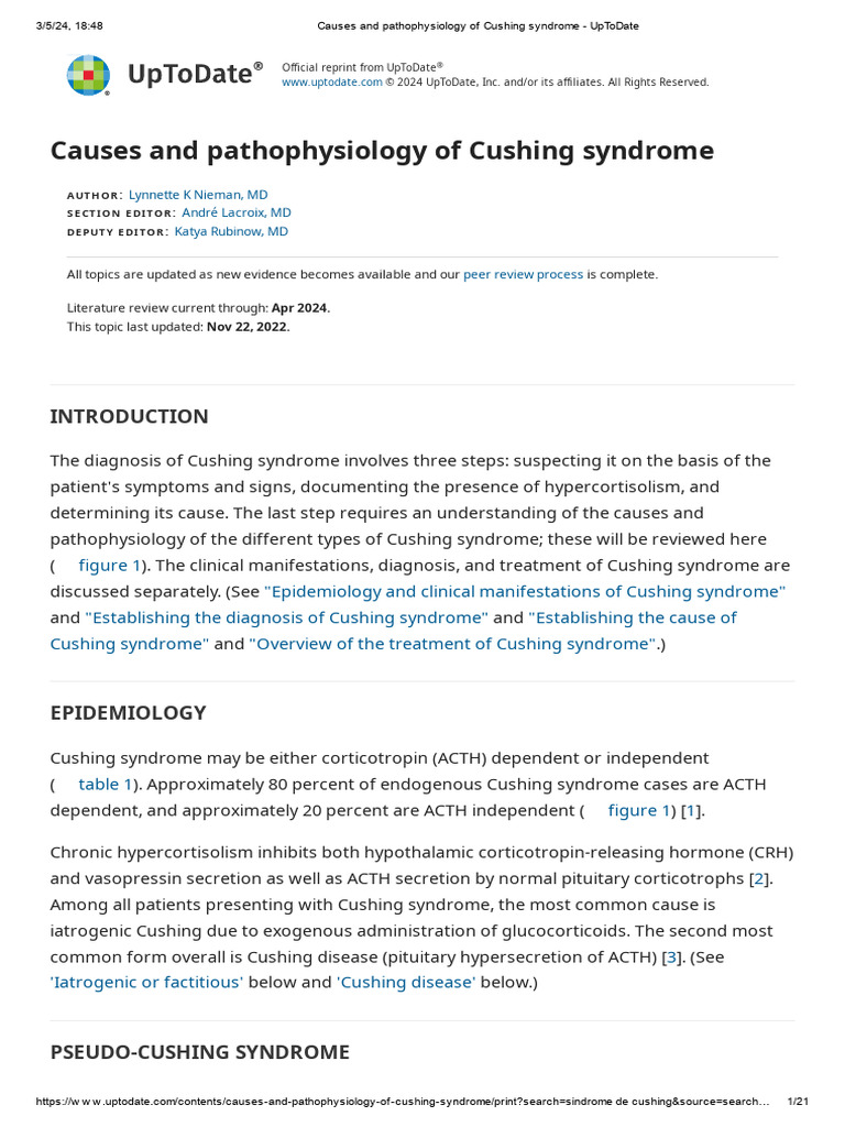 Causes and Pathophysiology of Cushing Syndrome - UpToDate | PDF ...