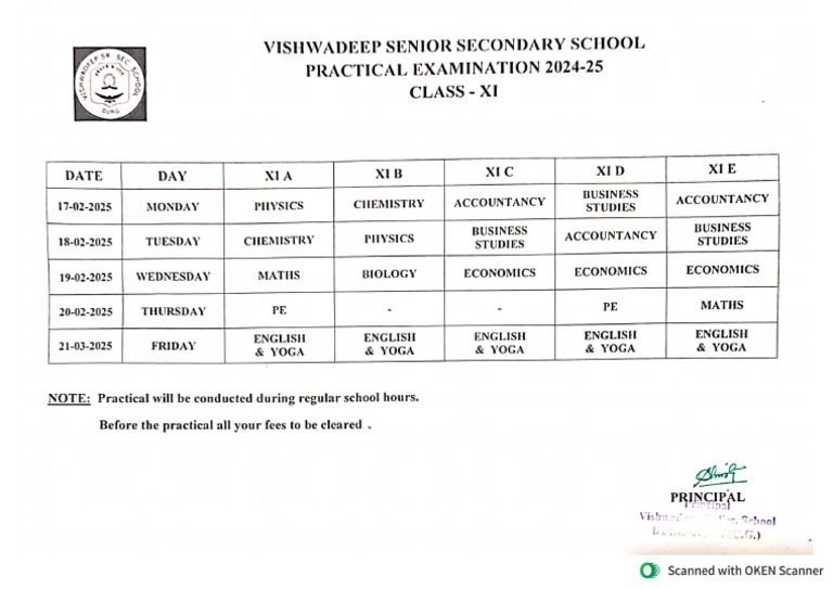 Class 11 - Practical Exam Time Table_2 | PDF