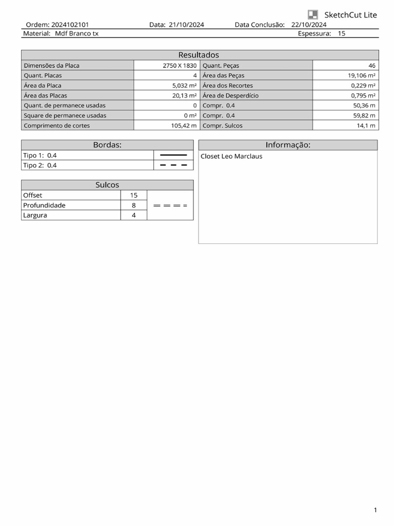 Plano de Corte Teste 2024102101 | PDF