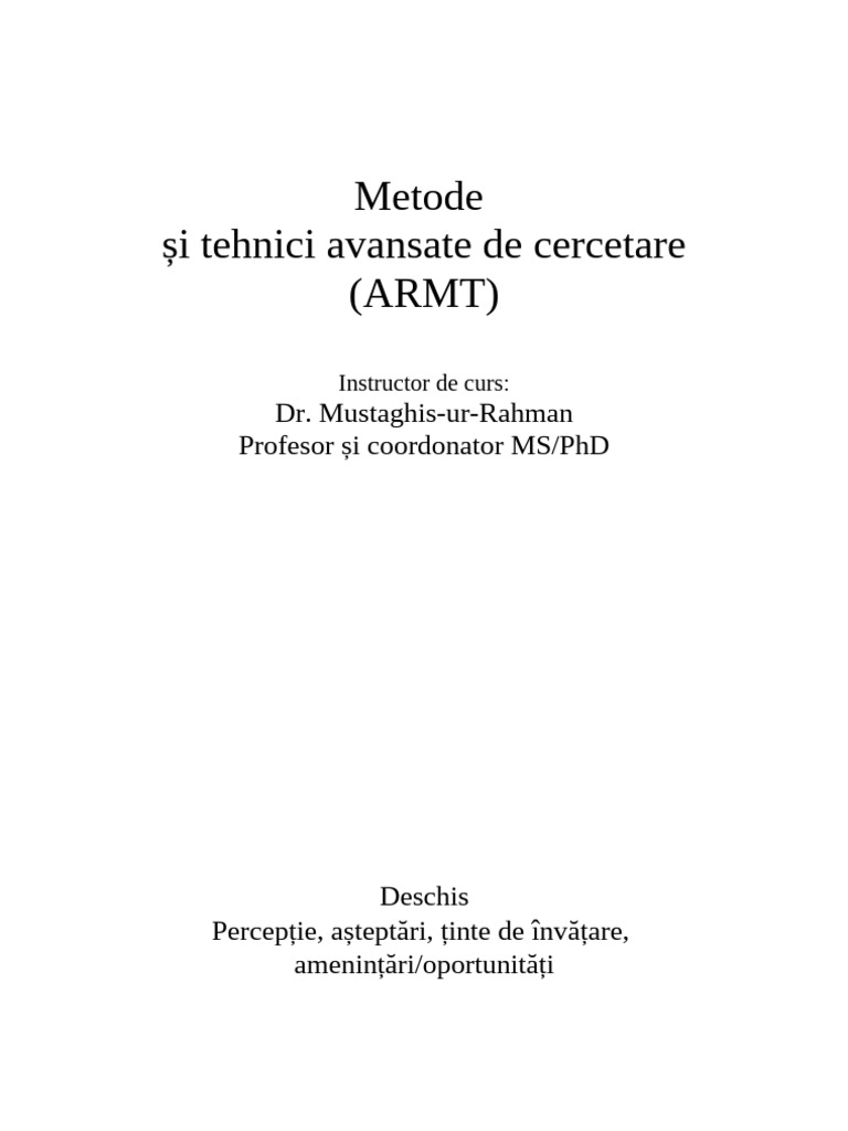 Metode Și Tehnici Avansate de Cercetare (ARMT) | PDF