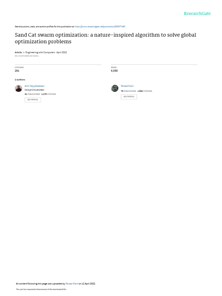Sand Cat Optimization | PDF | Metaheuristic | Mathematical Optimization