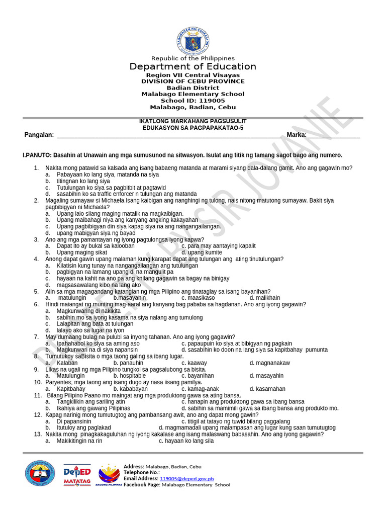 Third Quarter Examination in Esp | PDF