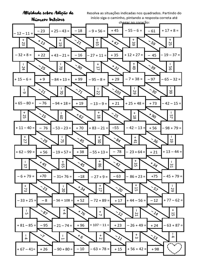 Atividade de Adição com Números Inteiros | PDF