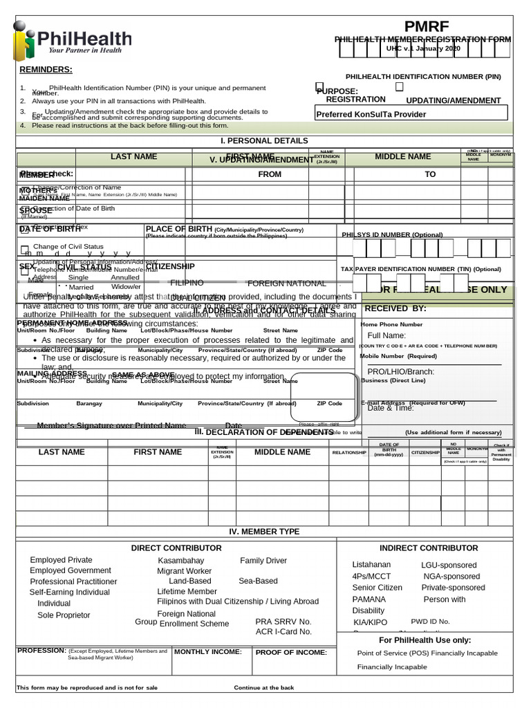 PhilHealth Member Registration Update Form | PDF | Identity Document ...