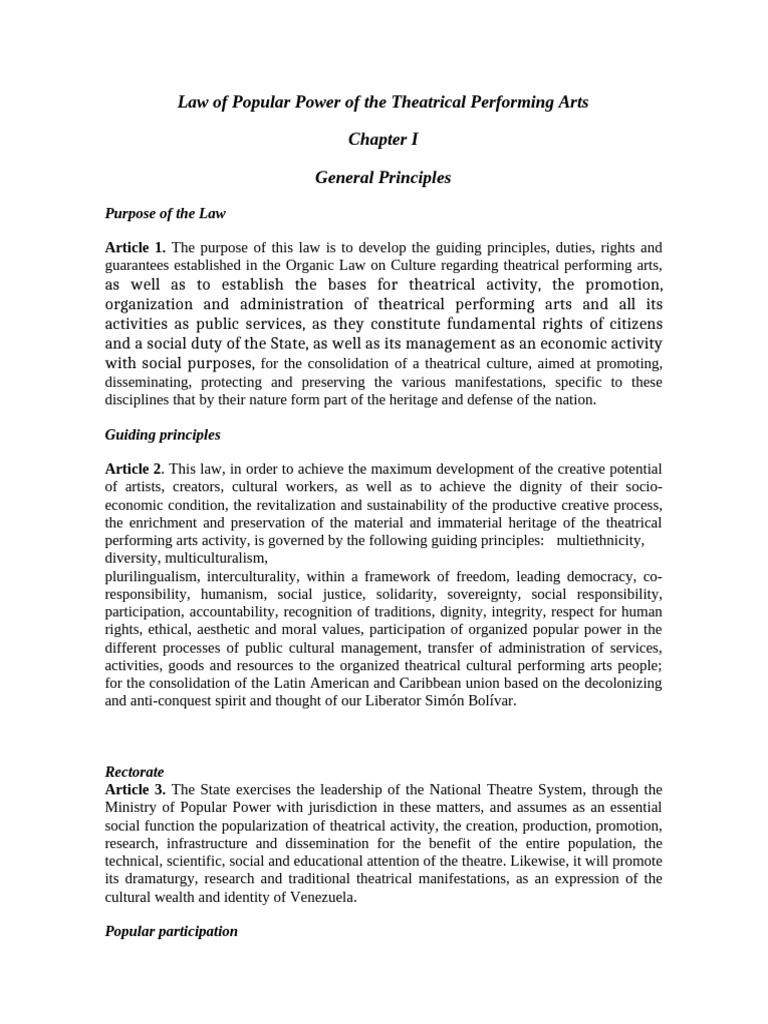 Law of The Popular Power of Theatrical Performing Arts New Proposal ...
