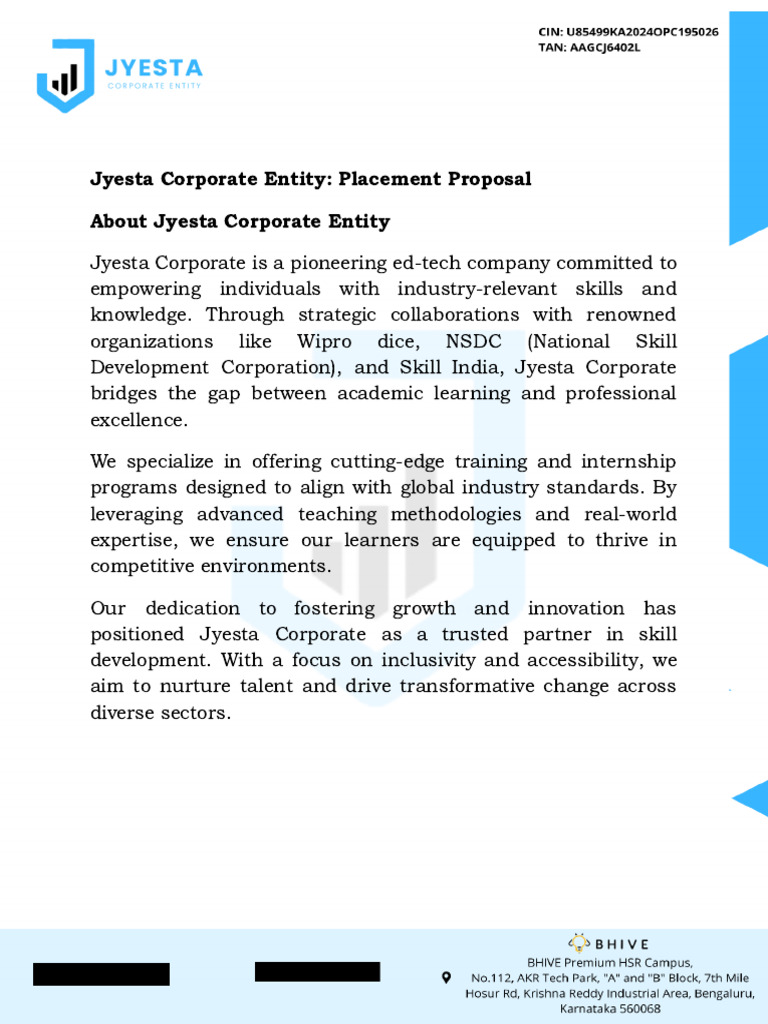 Jyesta Corporate Internship Proposal PDF Sales Learning