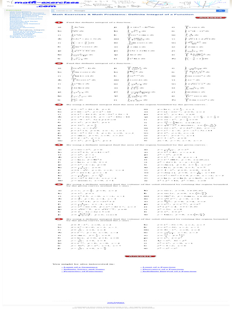 Math Exercises & Math Problems Definite Integral of A Function | PDF