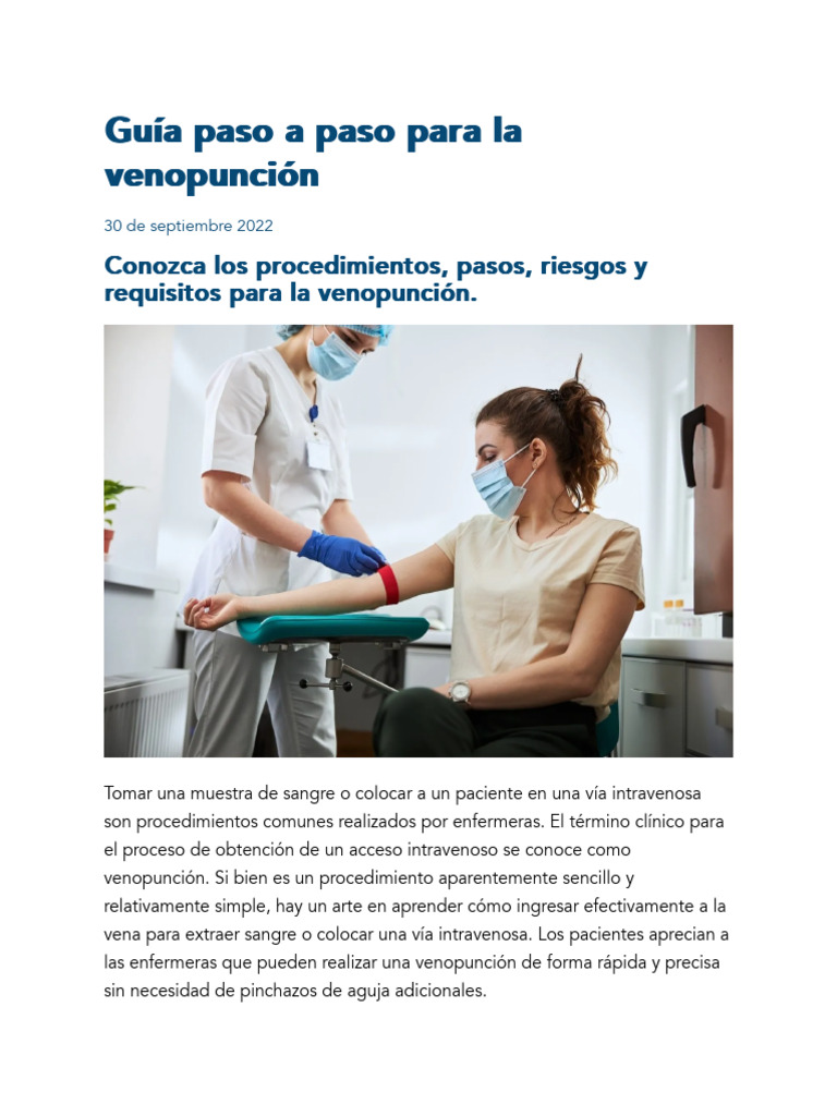 Guía de Venopunción: Pasos y Procedimientos | PDF | Sangre ...