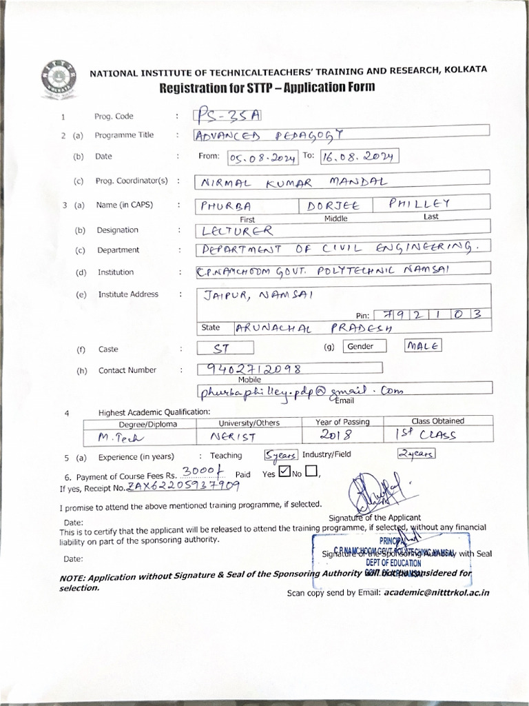 Application Form NITTT | PDF