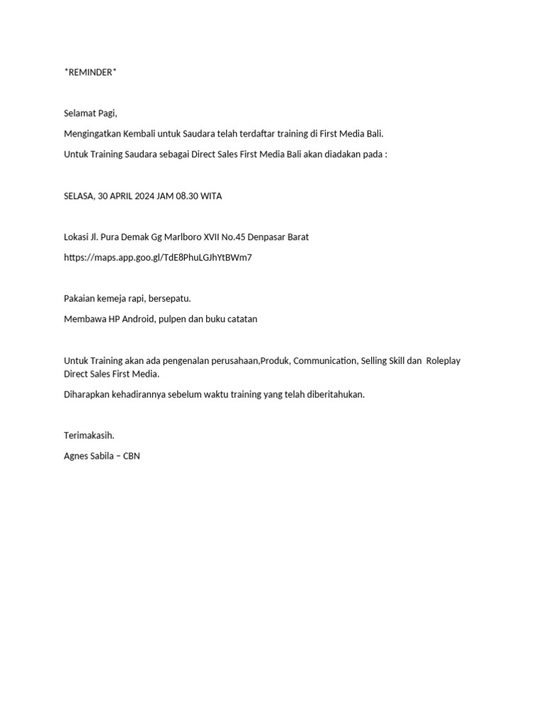 Undangan Training Direct Sales First Media | PDF