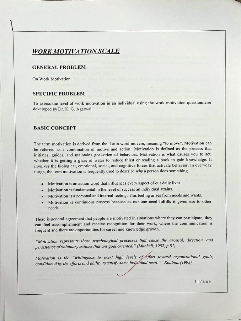 Work Motivation Assessment Scale | PDF | Motivational | Motivation