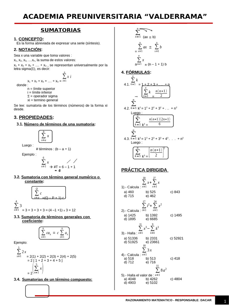 Conceptos y Ejercicios de Sumatorias | PDF | Suma | Álgebra abstracta