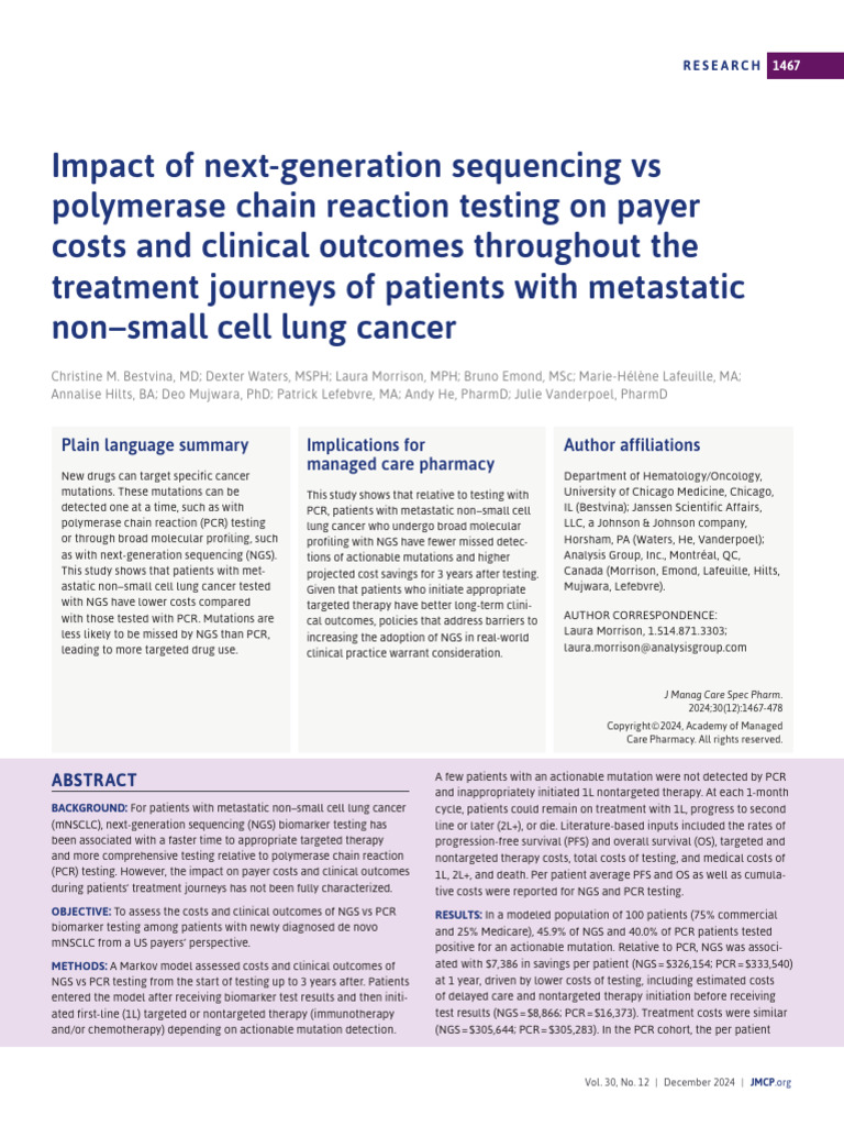 Bestvina Et Al 2024 Impact of Next Generation Sequencing Vs Polymerase ...