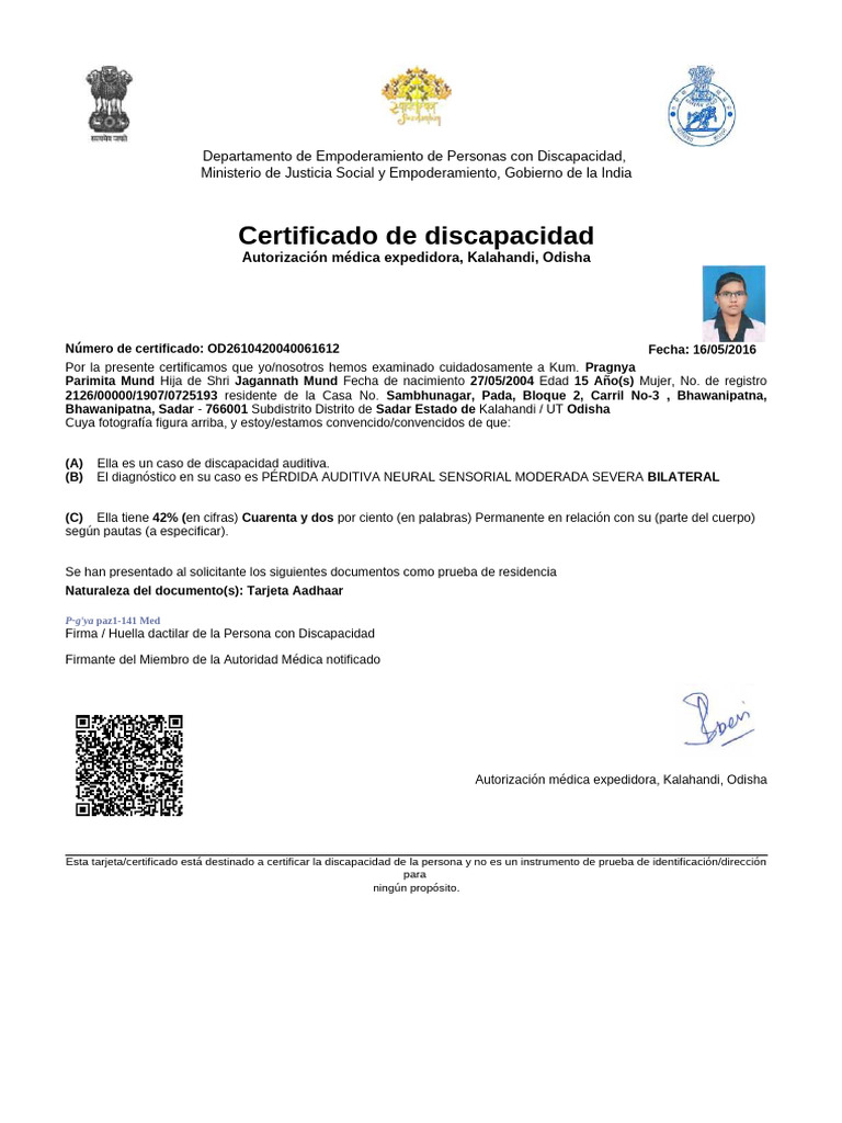 Nuevo Certificado de Discapacidad | PDF