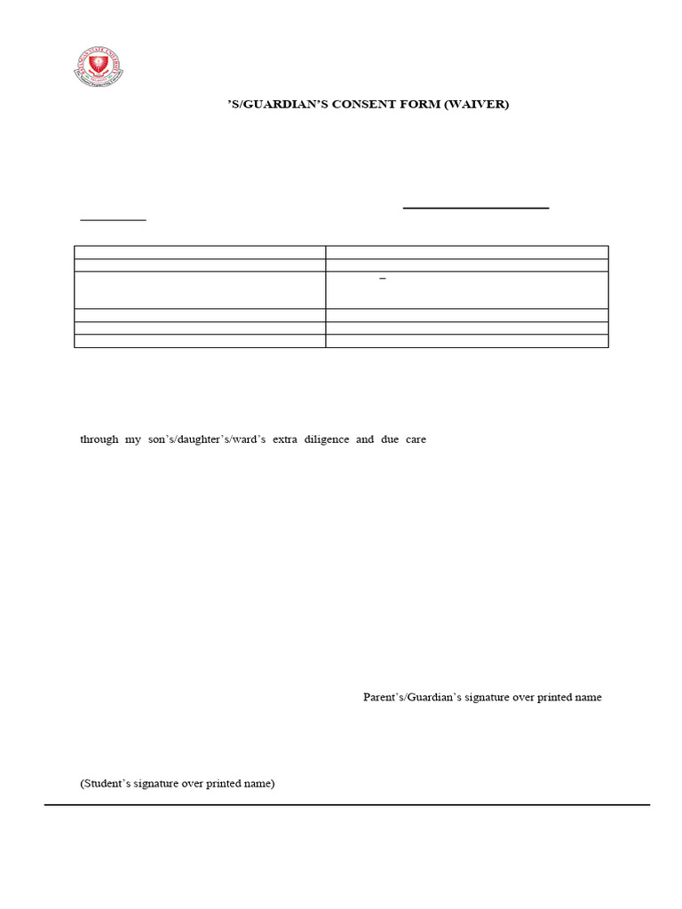 Parent Consent Form for Student Training | PDF | Legal Liability ...