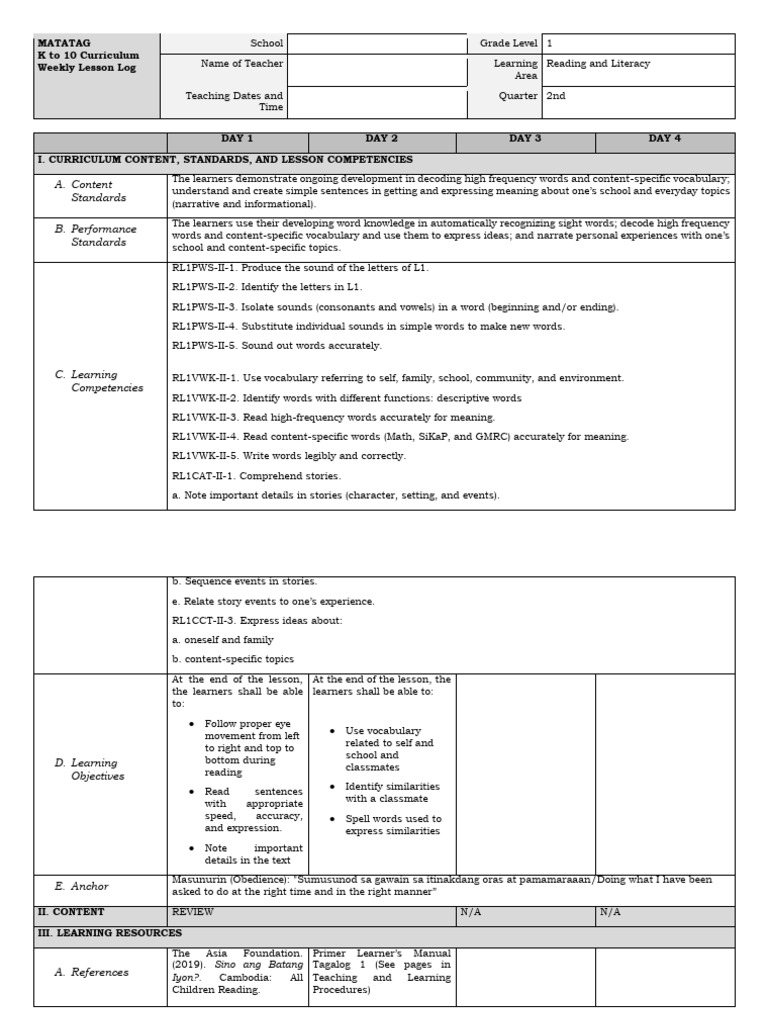 Grade 1 Reading Lesson Plan | PDF | Word | Cognition