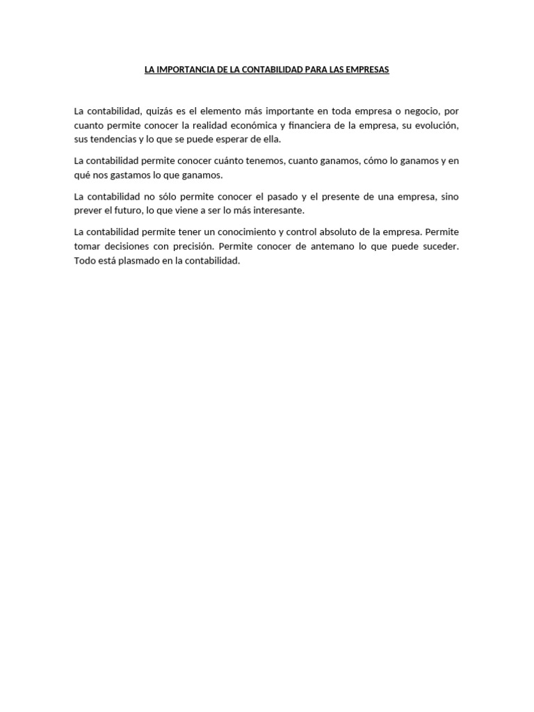La Importancia de La Contabilidad para Las Empresas | PDF