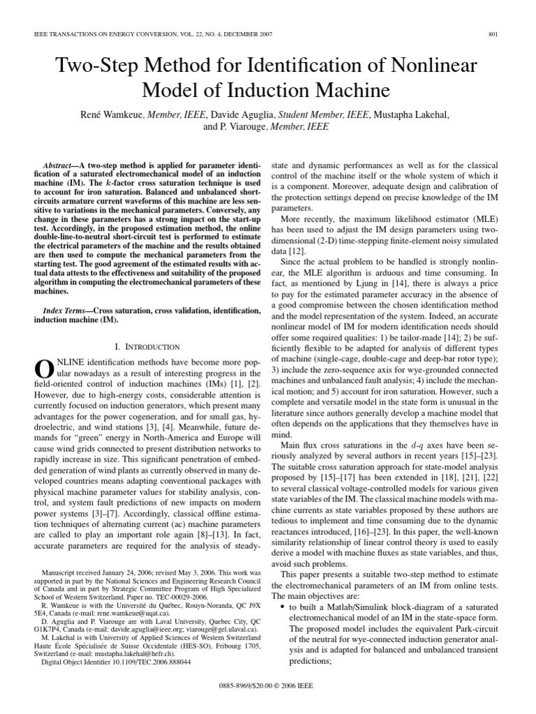 Nonlinear Induction Machine Parameter Estimation | PDF | Least Squares ...