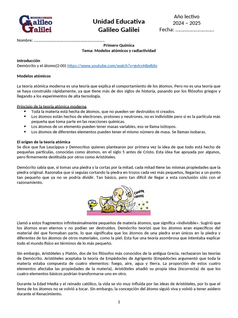 1ero Modelos Atómicos Pdf átomos Núcleo Atómico