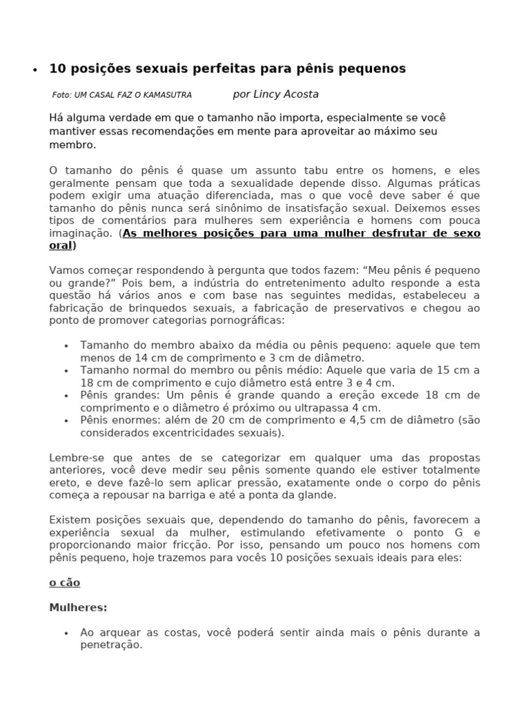 10 Posições para Pênis Pequeno | PDF | Relação sexual | Orgasmo