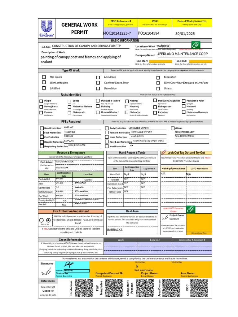 General Work Permit Template | PDF | Personal Protective Equipment | Safety