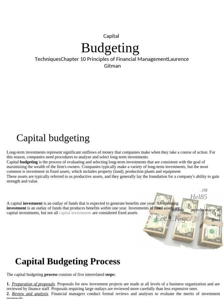 Chapter 10 Techniques For Preparing Capital Budgets | PDF | Net Present ...