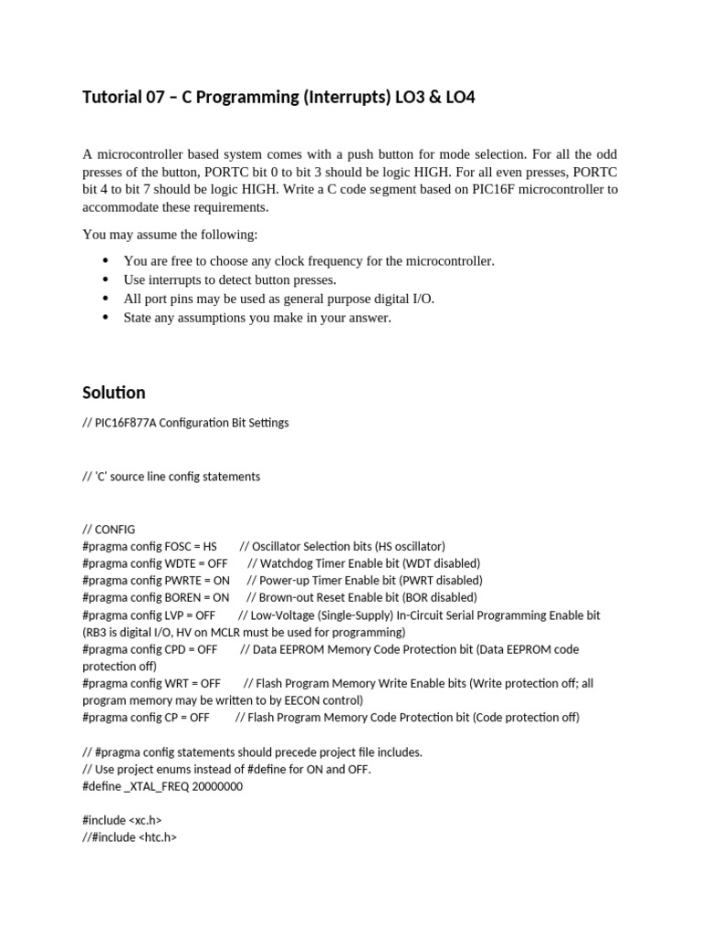 C Code for PIC16F Button Interrupts | PDF | Digital Electronics ...