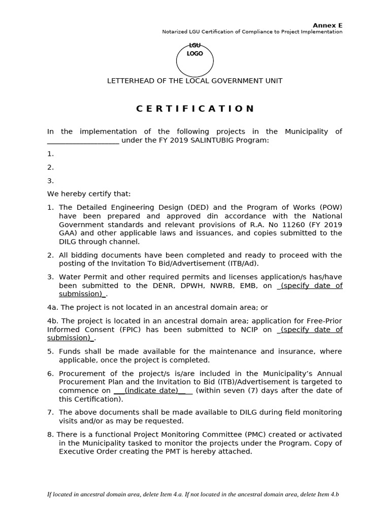 LGU Compliance Certification FY 2019 | PDF | Justice | Crime & Violence