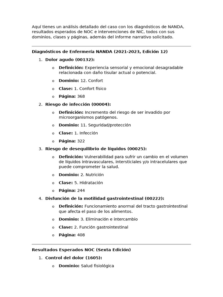 Análisis de Diagnósticos y Resultados NANDA | PDF | Dolor ...