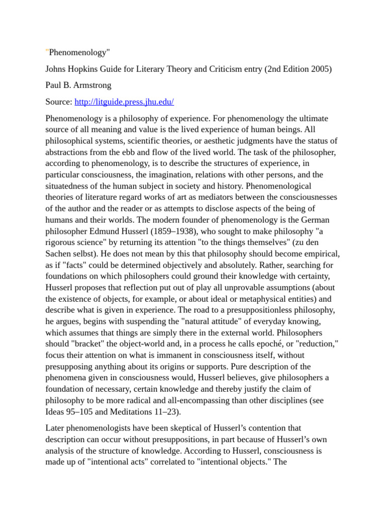 Phenomenology | PDF | Phenomenology (Philosophy) | Edmund Husserl