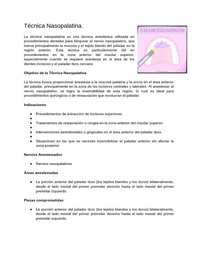 Técnica Nasopalatina en Anestesia Dental | PDF | Inyección (medicina ...