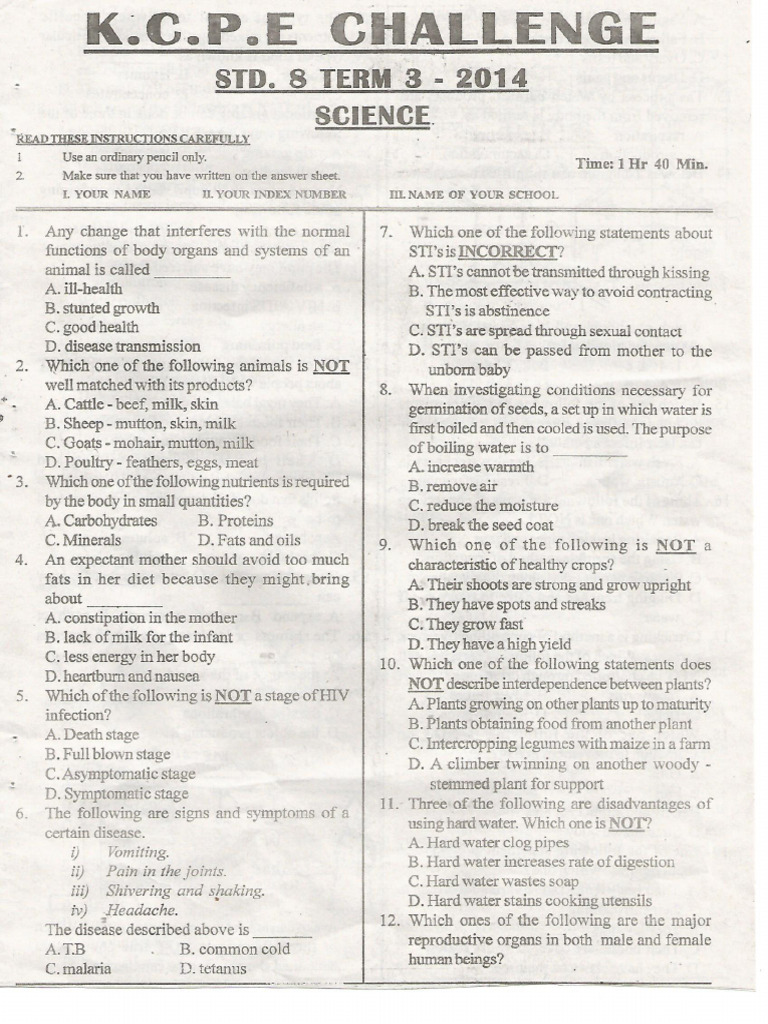 STD 8 EXAM 3 Science Questions | PDF