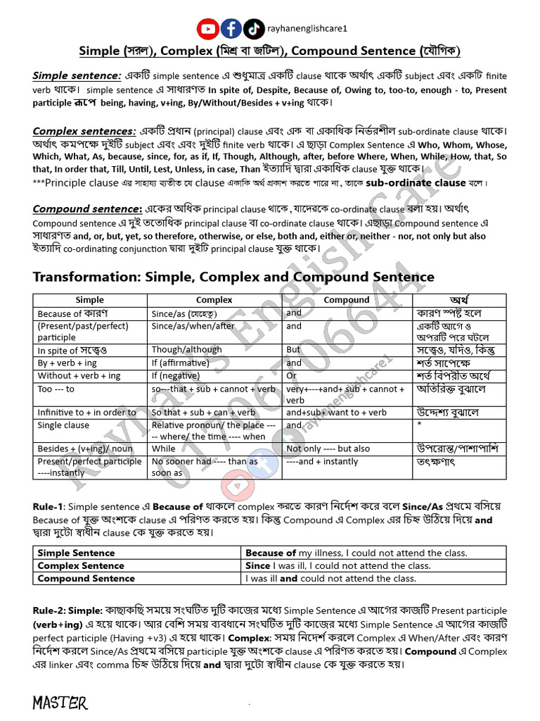 Simple Complex Compound | PDF | Sentence (Linguistics) | Verb
