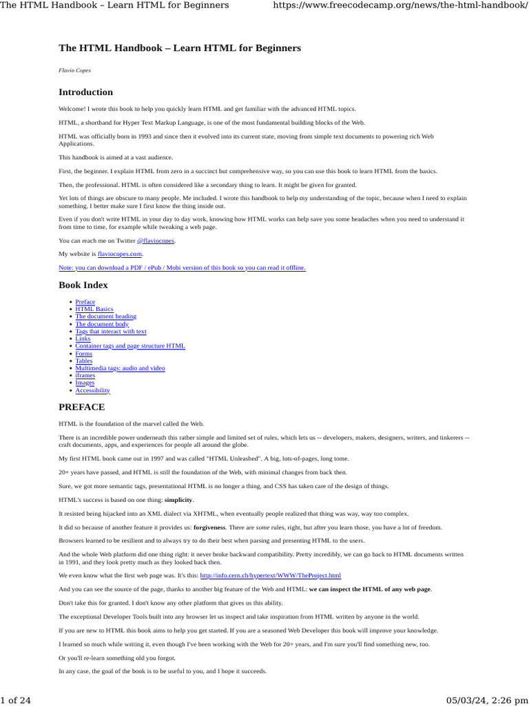 The HTML Handbook - Learn HTML For Beginners | PDF | Html Element | Html