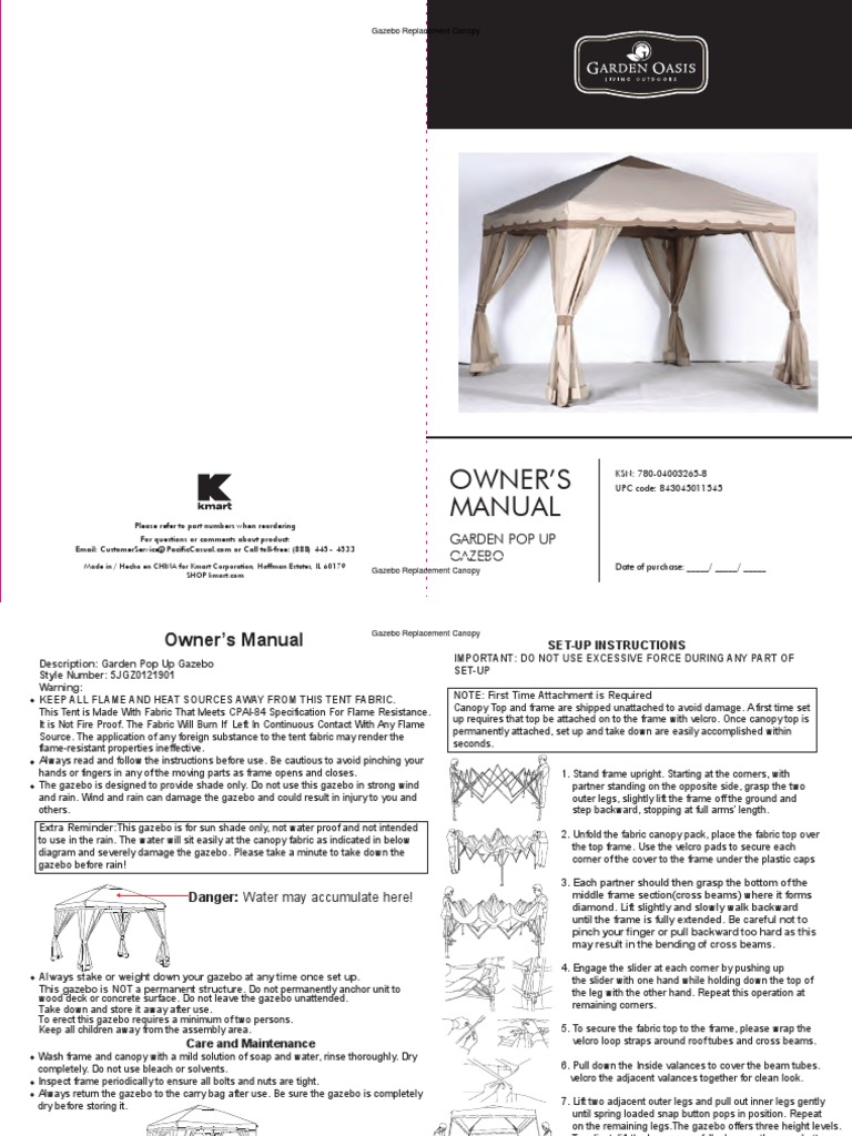 Garden Pop Up GazeboAssembly and Instruction Manuals PDF Anchor