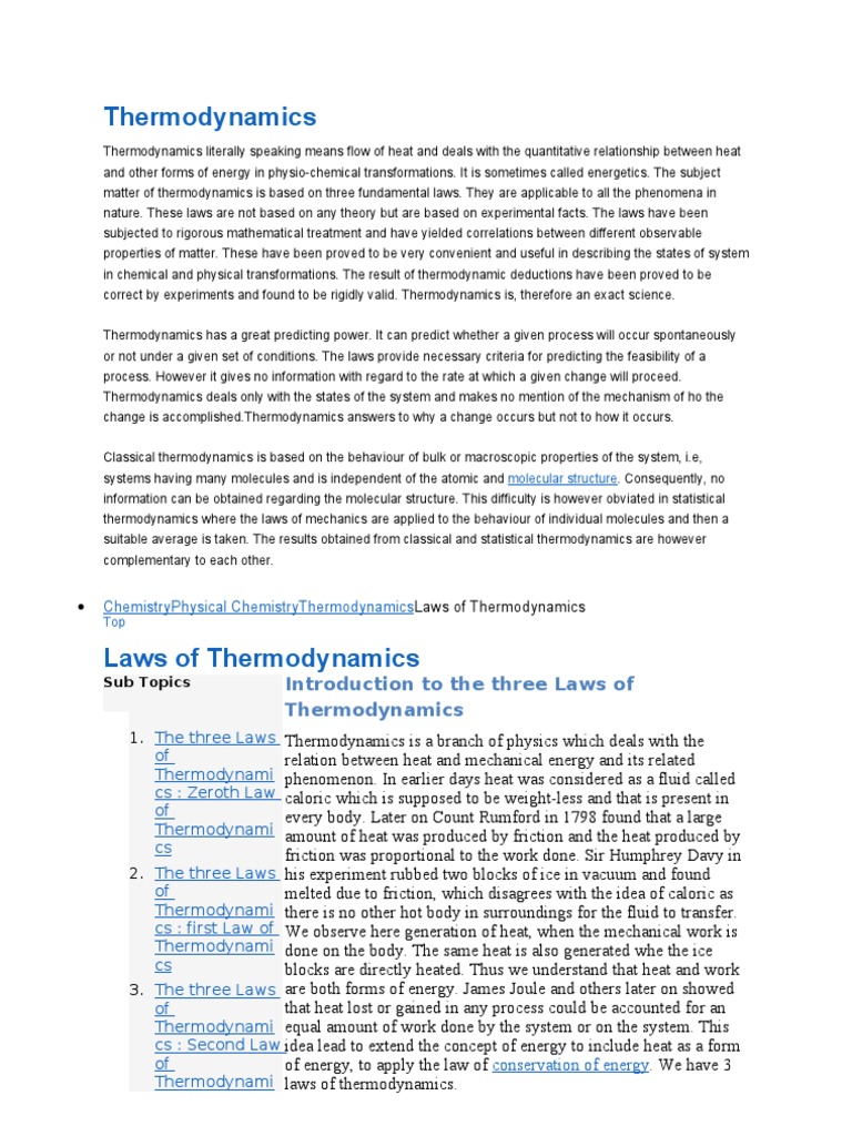 Thermodynamics: Introduction To The Three Laws of Thermodynamics | PDF ...