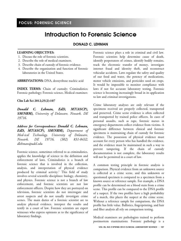 Introduction To Forensic Science Undergrad | PDF | Forensic Science ...