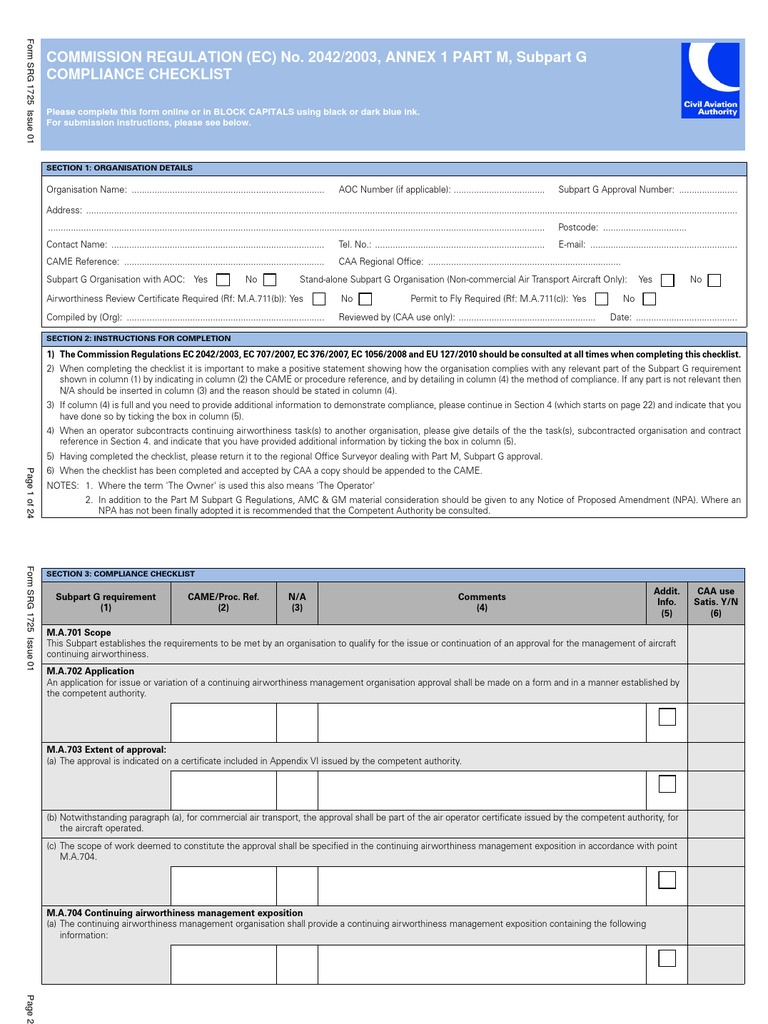 Part M Subpart G Compliance Checklist | PDF | Government Information ...