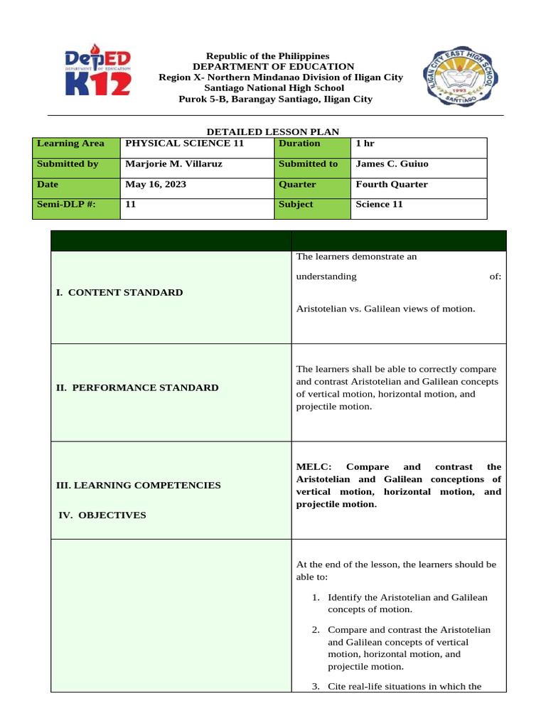 Lesson Plan: Motion Concepts in Science | PDF | Force | Mechanics