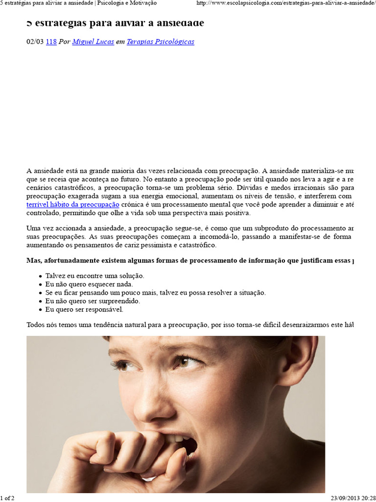 5 Estratégias para Aliviar a Ansiedade | PDF | Ansiedade | Motivação